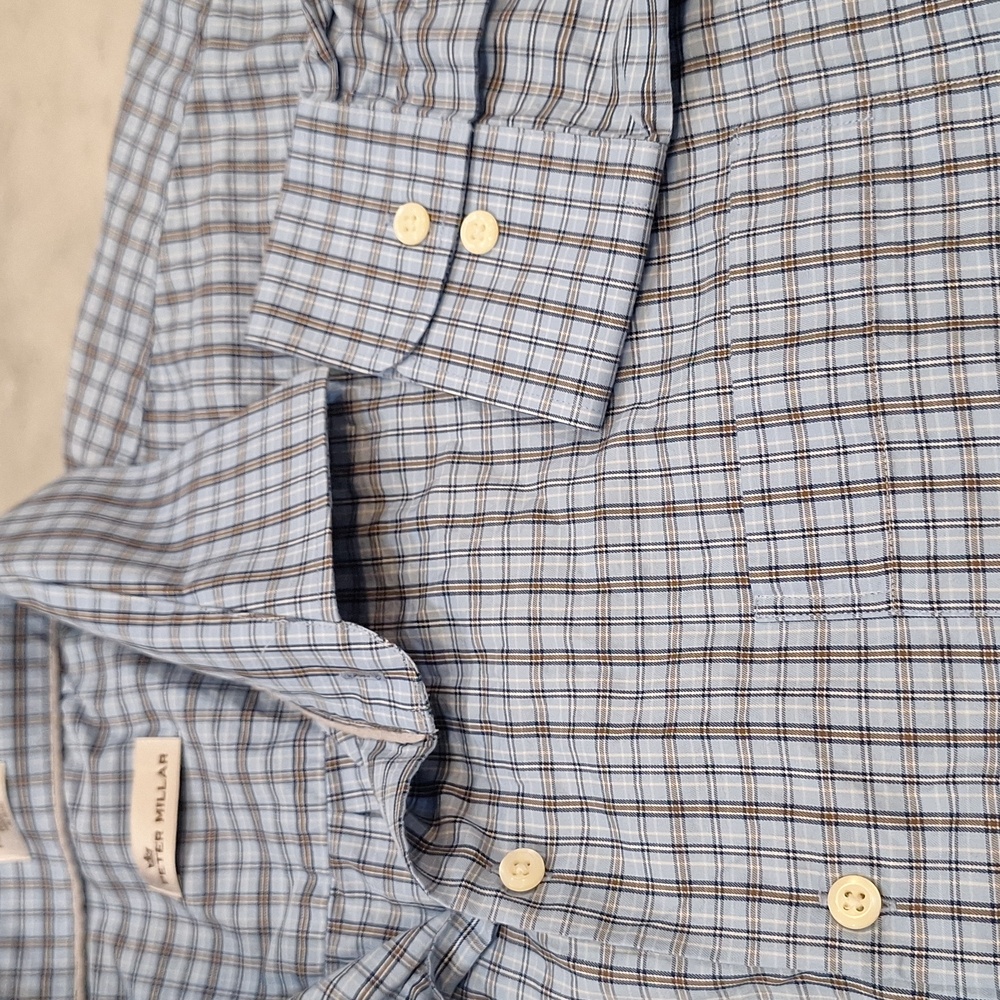 Peter Millar Mens Sz XXL ButtonUp Longsleeve Shirt Reinforced Collar Blue White